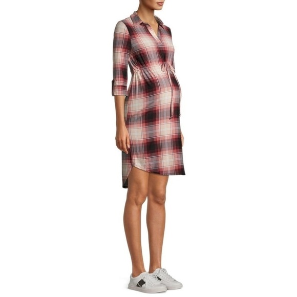 Derek Heart Maternity Plaid Dress with 3/4 Sleeves and Waist Tie Sz Medium NWOT - Picture 3 of 11